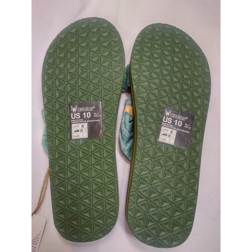 Kuailu Yoga Mat Flip Flops Womens 10 Sage Green Teal Fabric Knot Strap Sandals - Picture 6 of 6